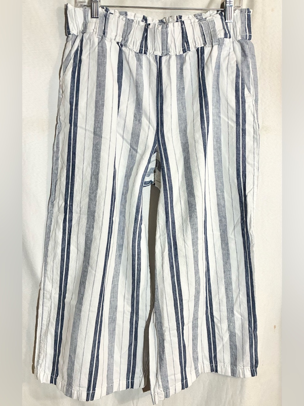 ANA Wide Leg Pants Sz L Pull On Comfort Blue Striped
